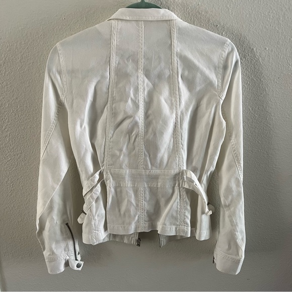 ARMANI EXCHANGE White Moto Jacket Linen Jean Jacket - Picture 3 of 4